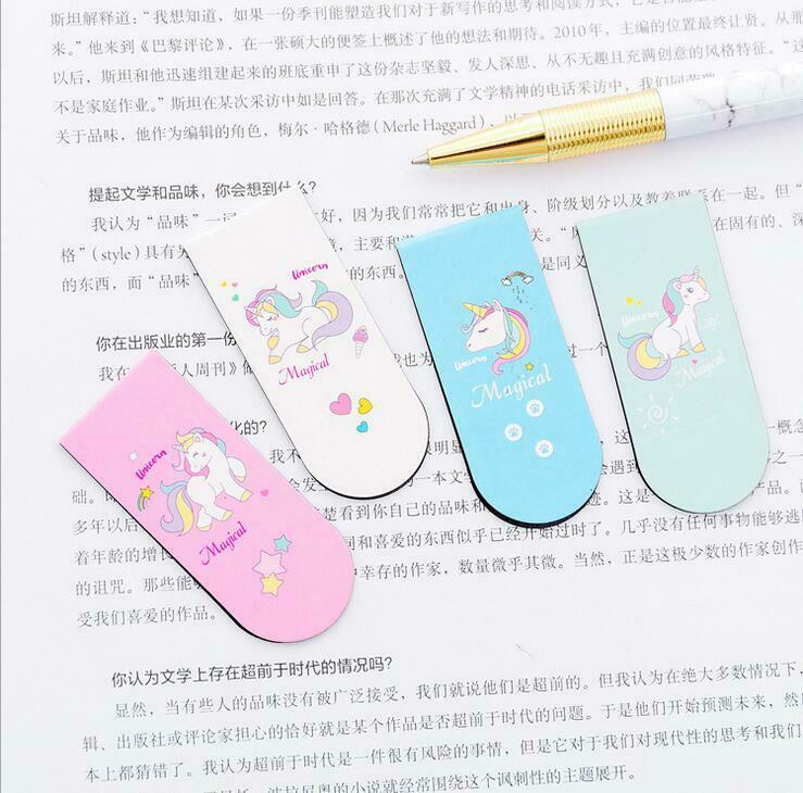4pcs unicorn Magnetic Bookmarks Student Book Folder Marker school Supplies