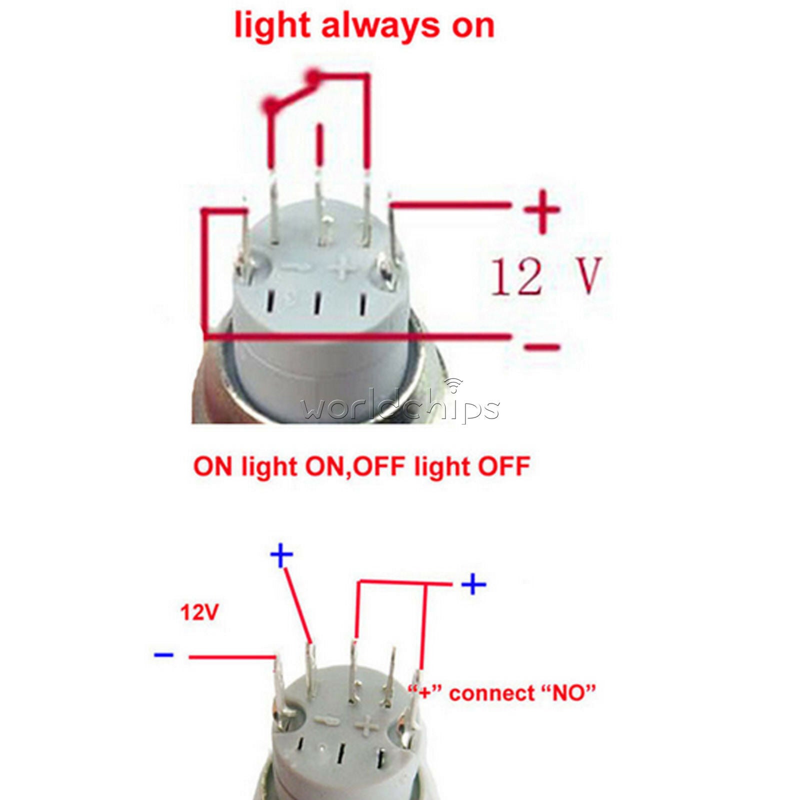 Orange Light 16mm 12V 5pin LED Metal Cars Boat DIY Push Button Latching Switch