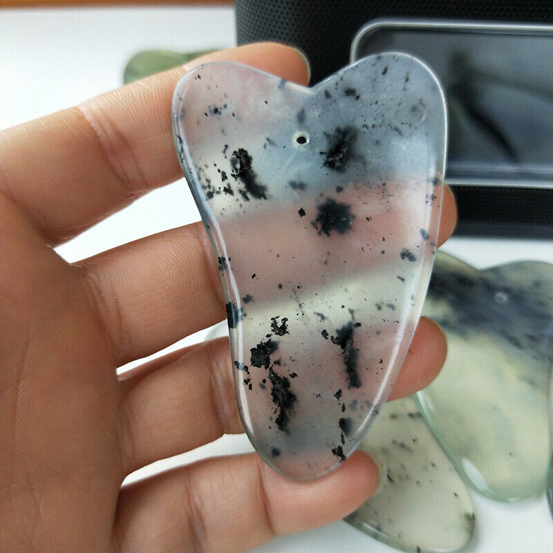 Gua Sha Board Scraper Natural Ink Jade Stone Guasha Massage Tool Care Health Qx