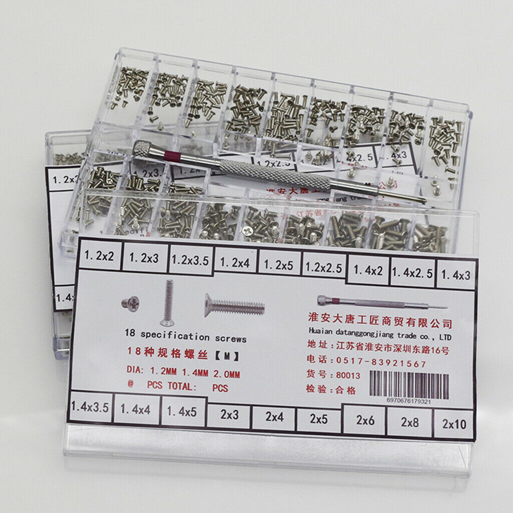 500pcs 18types Screw Nuts Watch Screws Electronics Repair Tool 1.2-2.0mm