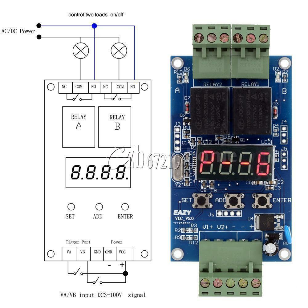 DC 12V Dual Programmable Relay Cycle Delay Timer Timing Clock Switch Module