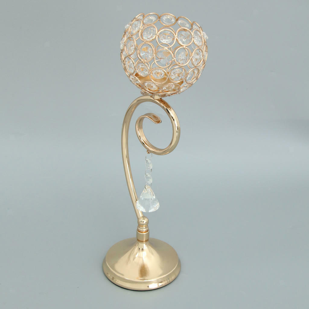 Golden Globe Pillar Crystal Bling Candle Tea Light Holder Wedding Decor 35cm