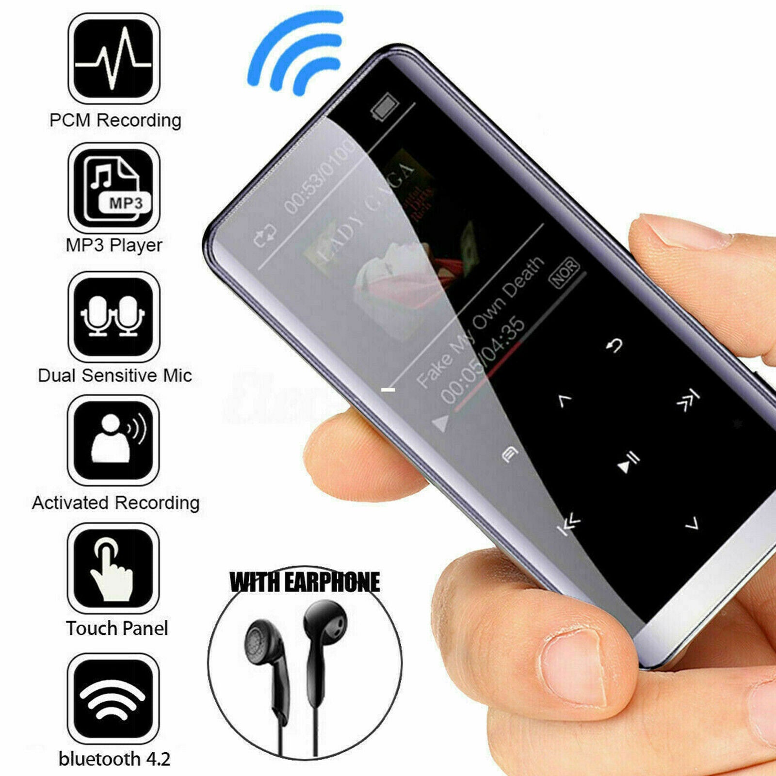 Thin Bluetooth MP3 Player MP4 FM Radio Recorder Music Speakers 8GB
