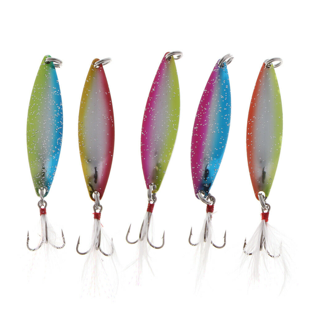 5pcs Spoons Hard Fishing Lure Triplets Salmon Bass Metal Fishing Lures 14g