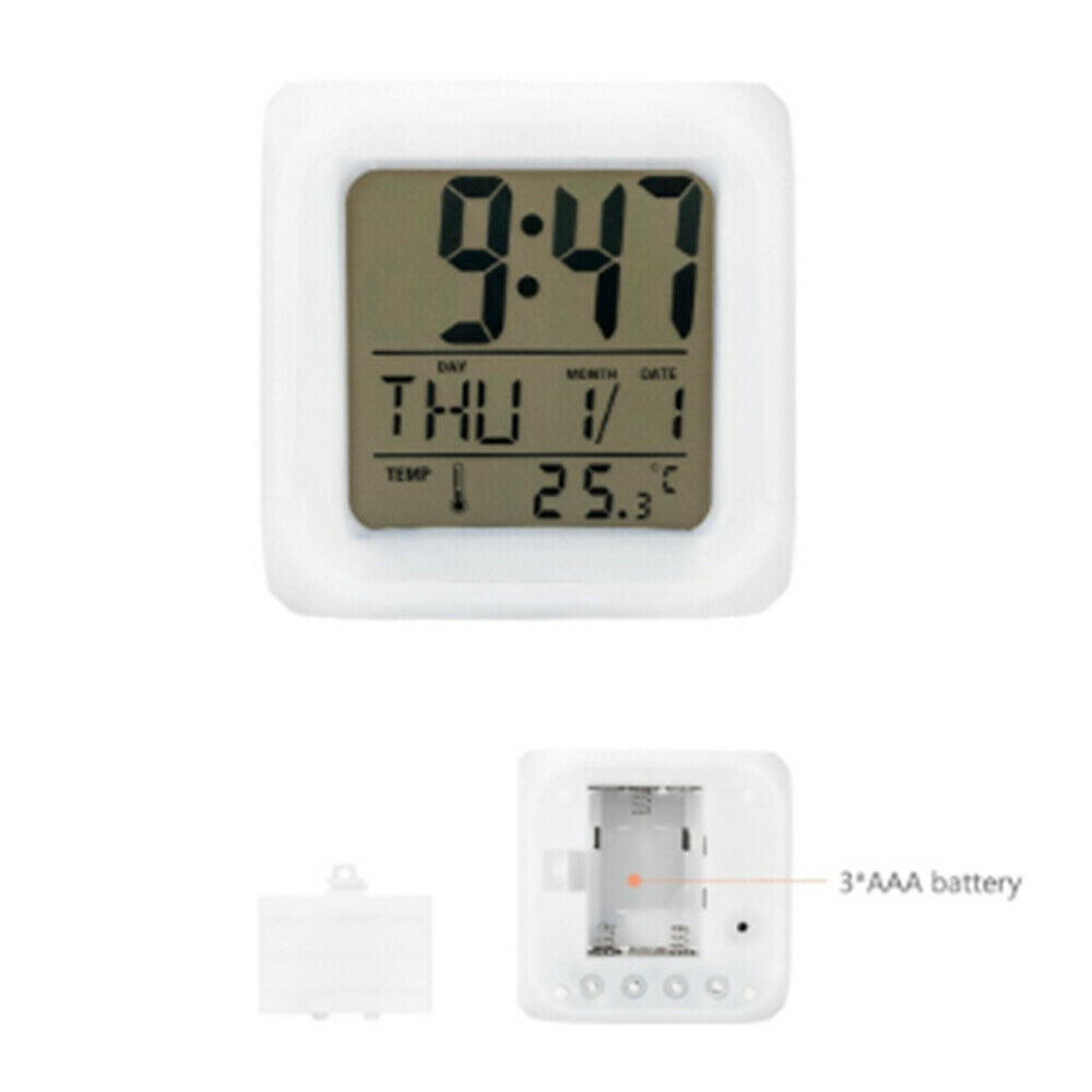 7 Color Glowing Change LED Digital Alarm Clock Thermometer Table Cube Clock Time