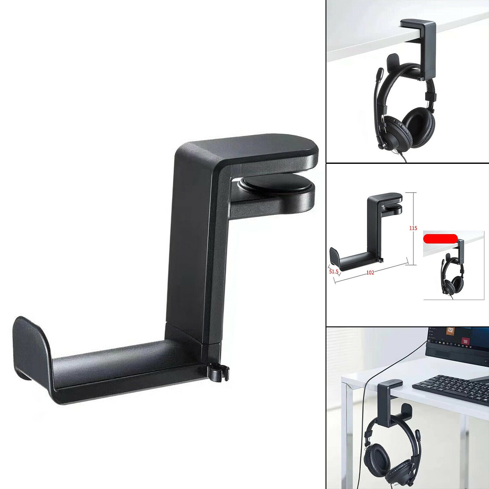 Black Headphones Headset Stand Holder 360 Degree Swing Clamp Headphone