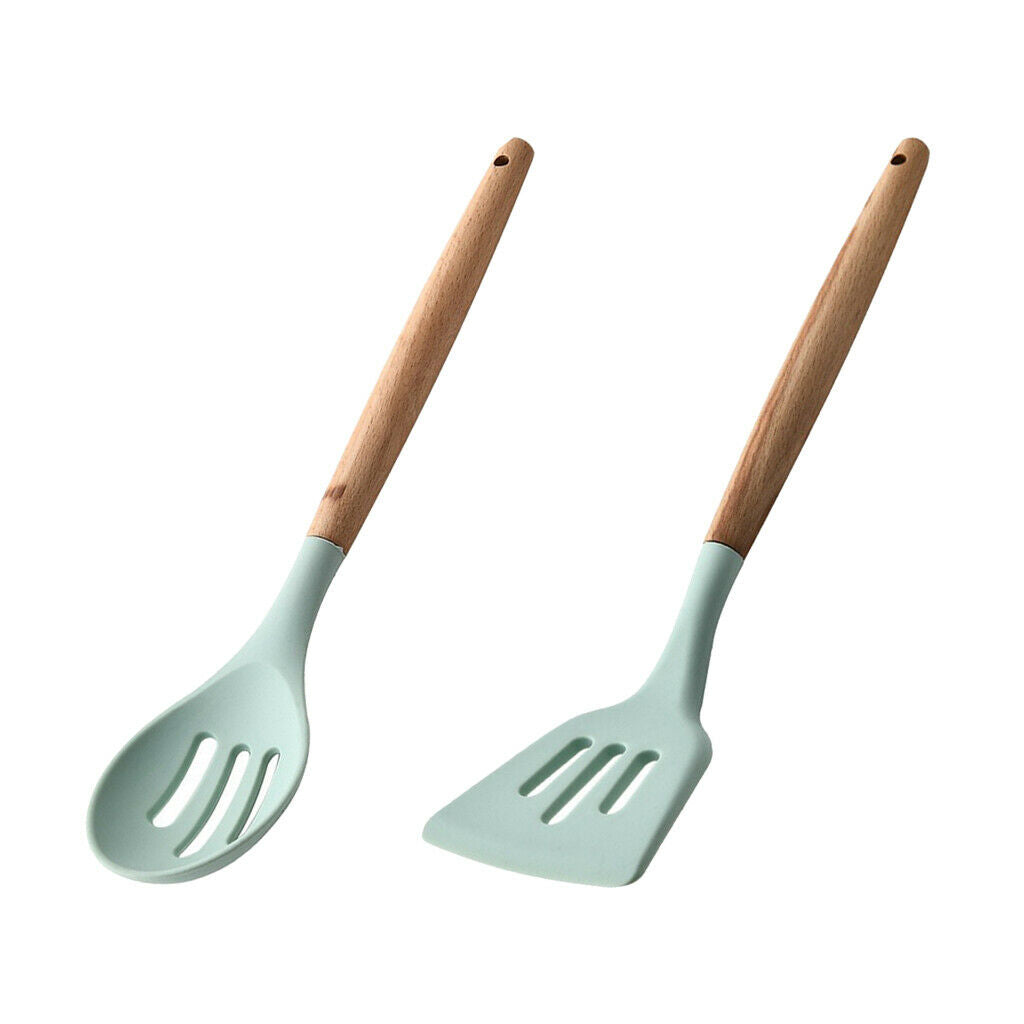Silicone Cooking Slotted Turner Colander Spoon Kitchen Utensils Light Green