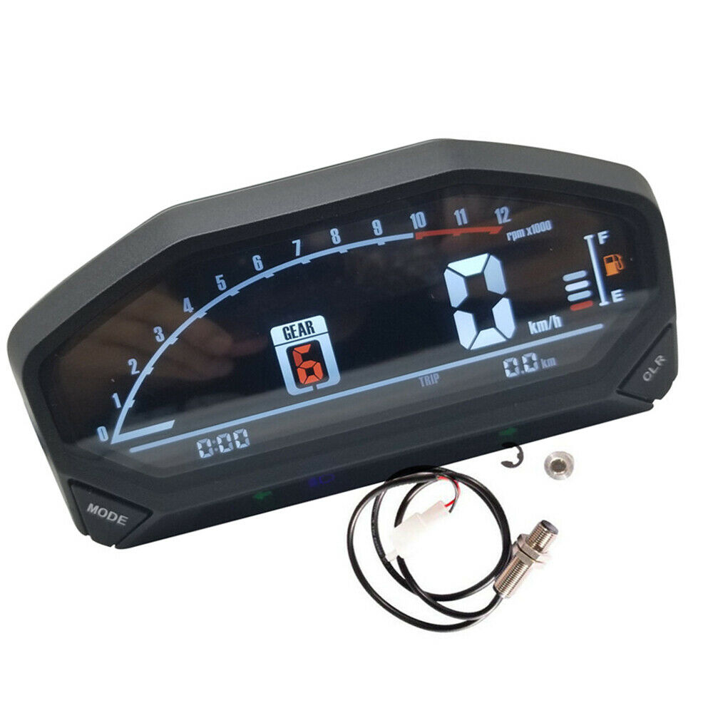 Motorcycle LED Speedometer Odometer Tachometer LCD AV Screen Universal w/ Sensor