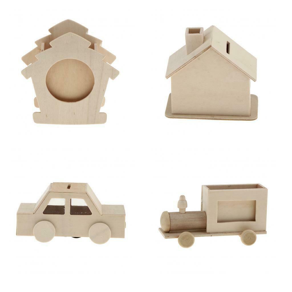 2Pcs Wooden Train/Car/House/Photo Frame Shapes Unfinished Wood Pen Holder Kids