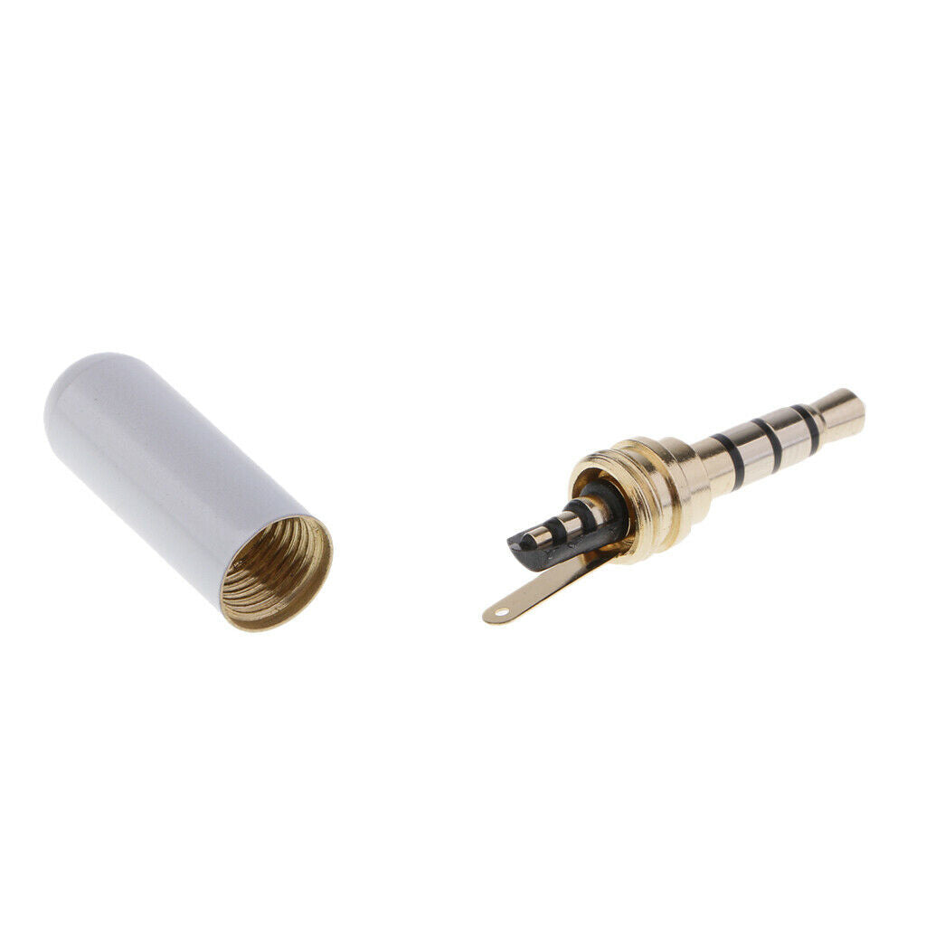 2 Pieces 3.5mm 1/8" TRRS 4 Pole Male Plug A/V Solder Connector White