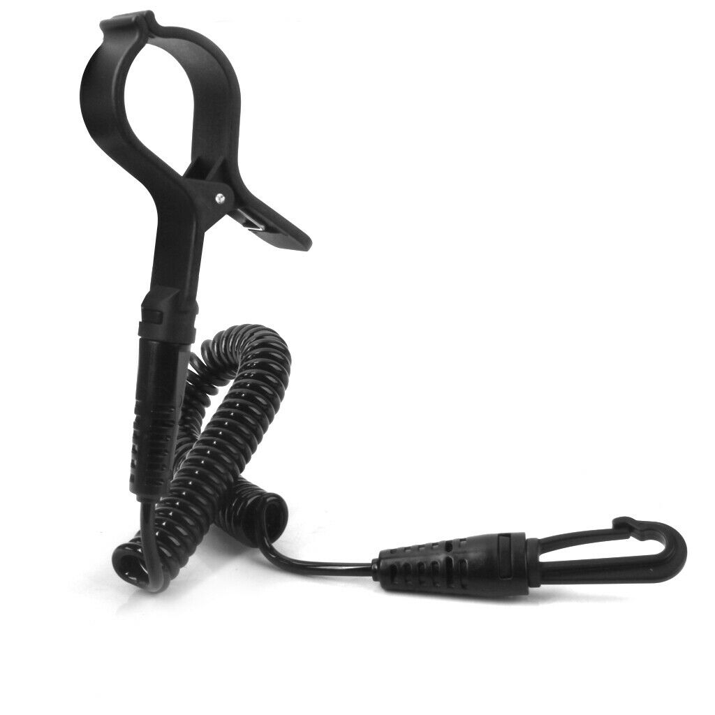 Strong Clamp-on Kayak Paddle Leash Cord Rod Oar Coil Tether with Hook Clip