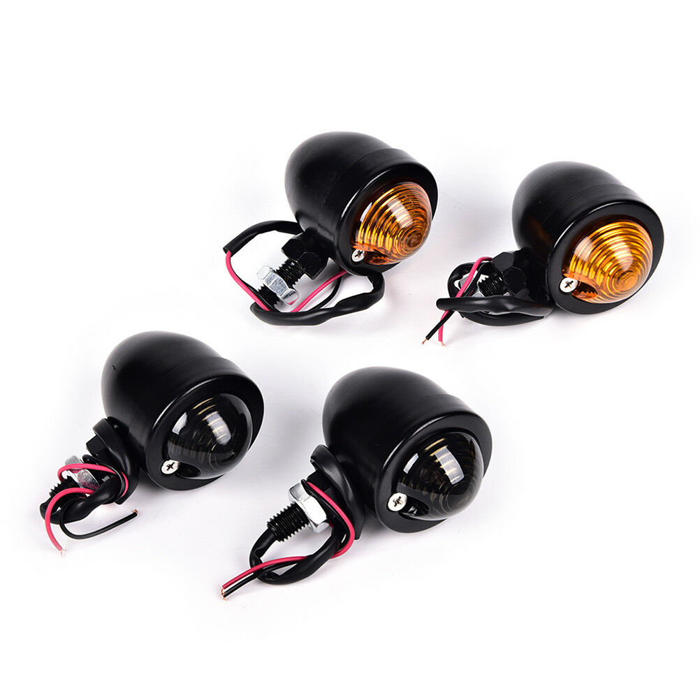 1 Pair Black Metal Motorcycle Cafe Racer Turn Signal Indicator Light Lamp WDDAU