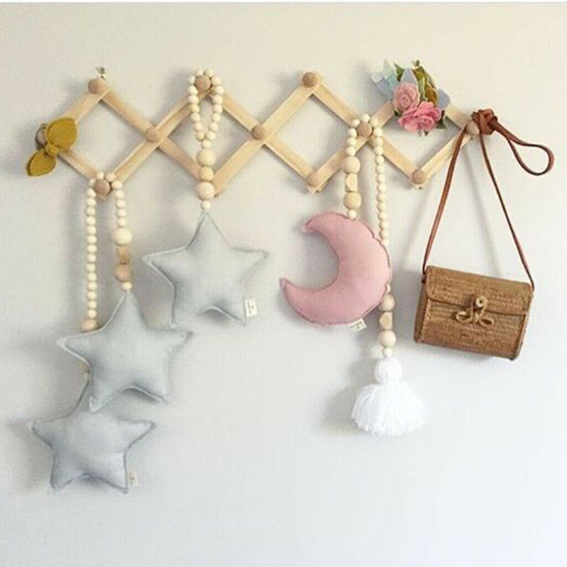 Wooden Tassel Pendant Bed Net Tieback Wall Ornament Pink Moon