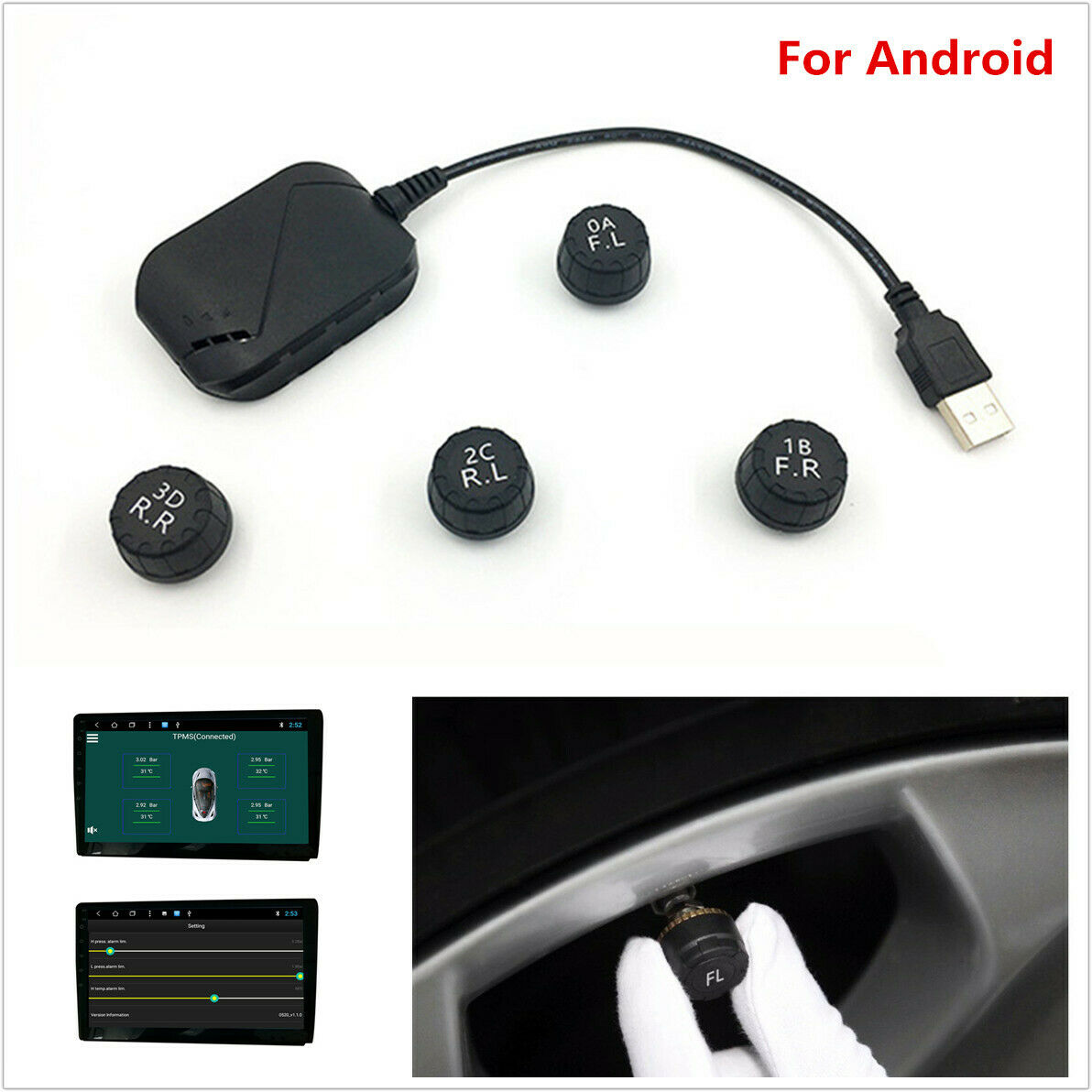 USB Android TPMS External Sensor Auto Car Tire Pressure Monitoring Alarm System