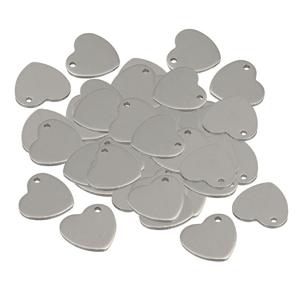50x Metal Heart Tags Pendant Stamping Blank Engraving Charms DIY Jewelry Making