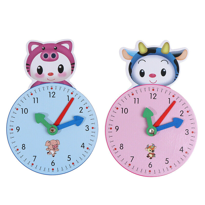 Wooden Cartoon Clock Teaching Aid Stationery Alarm Clock Puzzle T.l8
