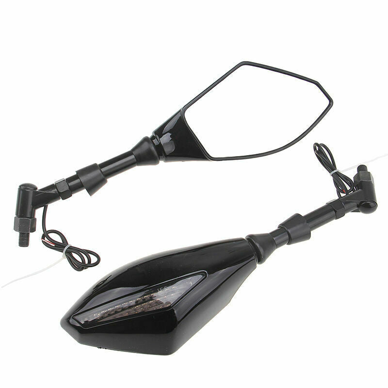 Universal Motorcycle Dirt Bike Black Rearview Mirrors with LED Turn Signal Light