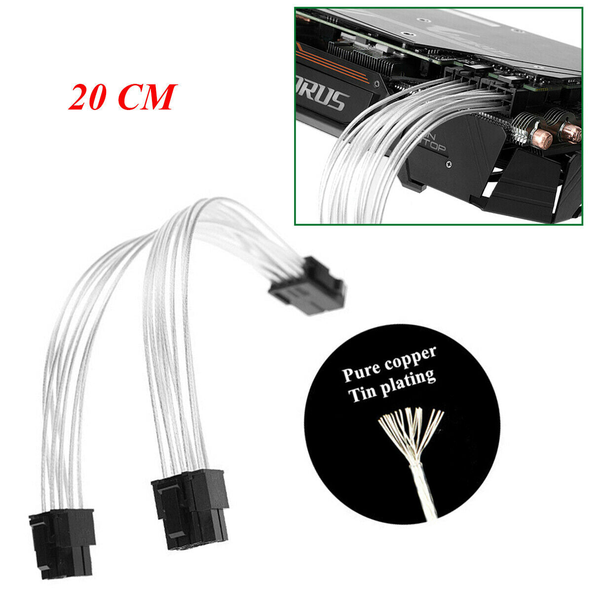 5× 20cm Cables PCI-E 8Pin Female To Dual PCI-E 6+2 Pin Male Power Cable Splitter