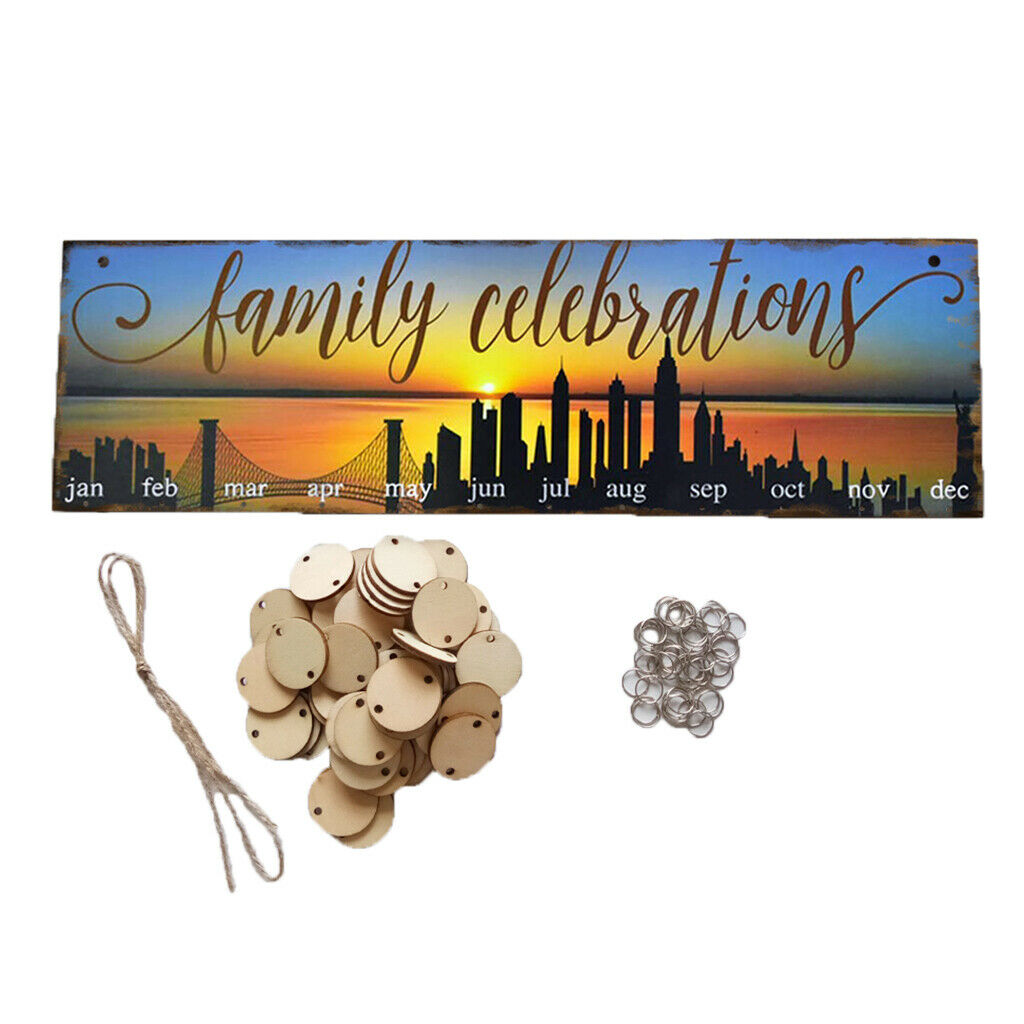 DIY Wooden Board Reminder Calendar with 50pcs Round Disc Family Celebrations
