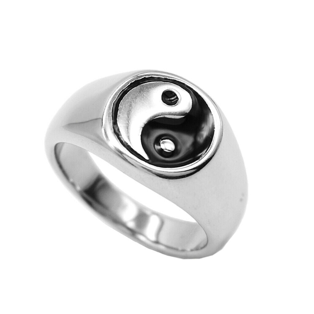 Retro Stainless Steel  Tai Chi Finger Ring Yin Yang Spinner Ring US Size 13