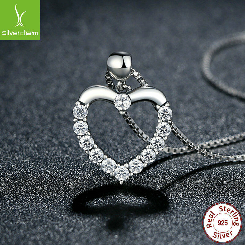 92.5 Sterling Love Heart Pendant Necklace For Girl Fashion Summer Jewelry 45cm