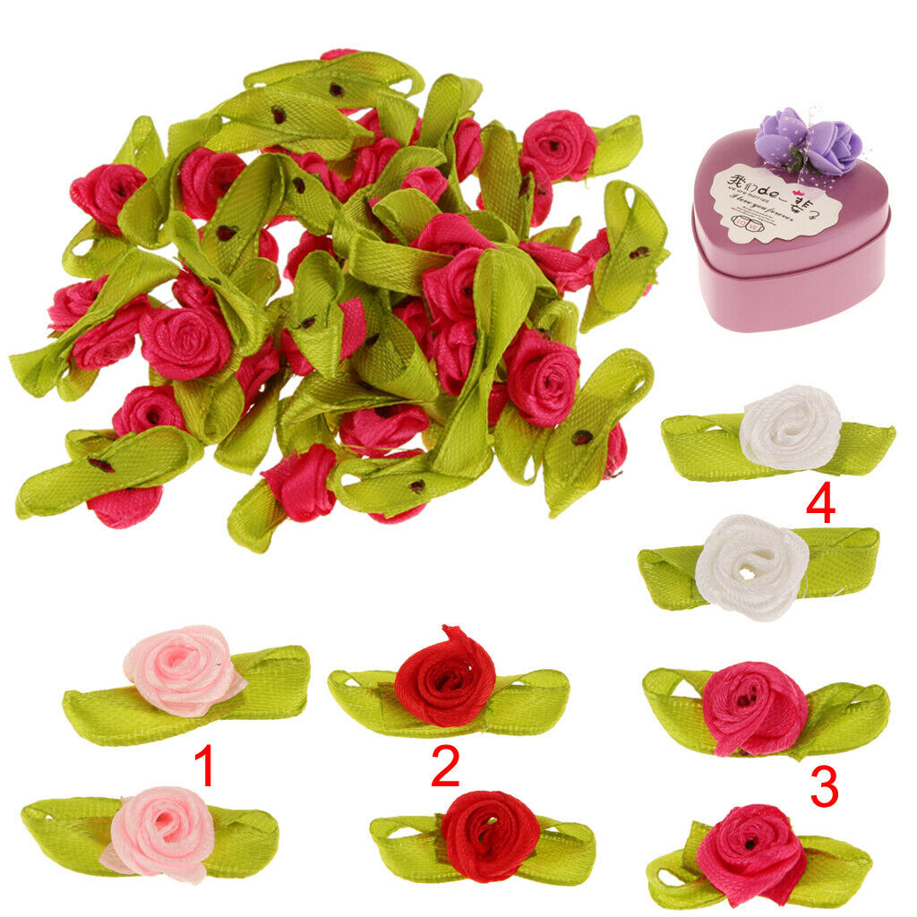 100x Ribbon Rose Head With Leaf Artificial
