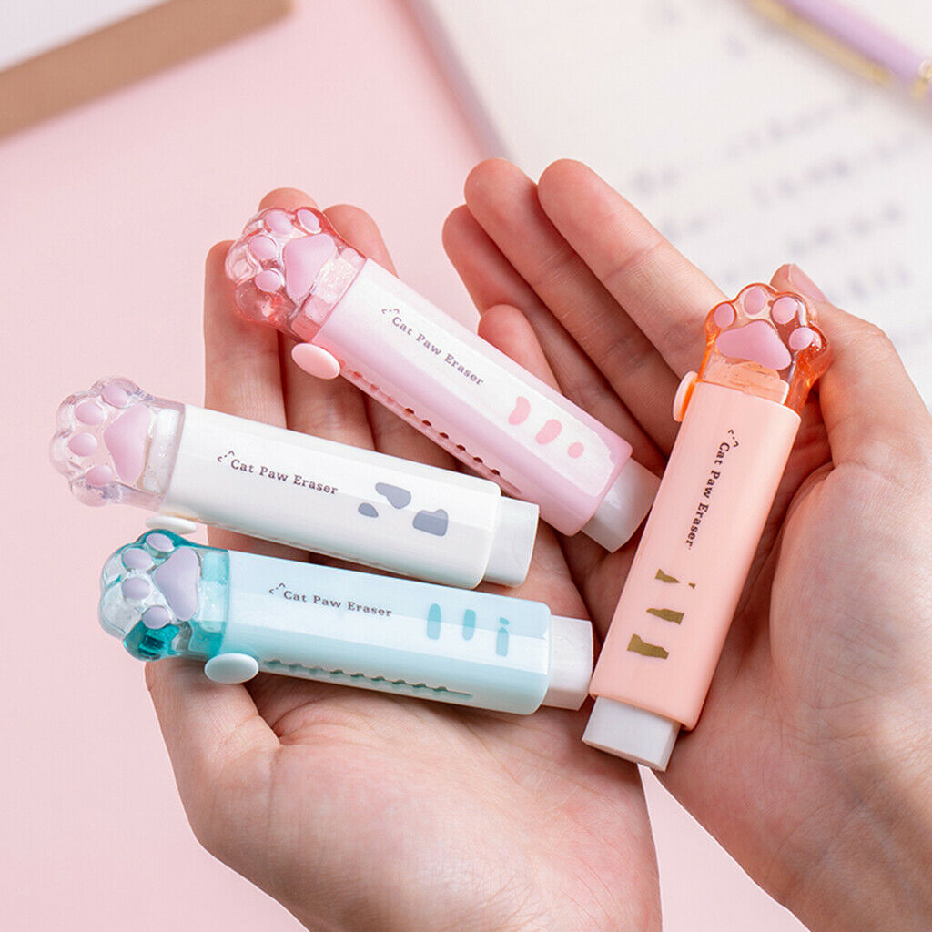 4x Cat Claw Pencil Erasers Colored Push-pull Eraser Painting Drawing Eraser