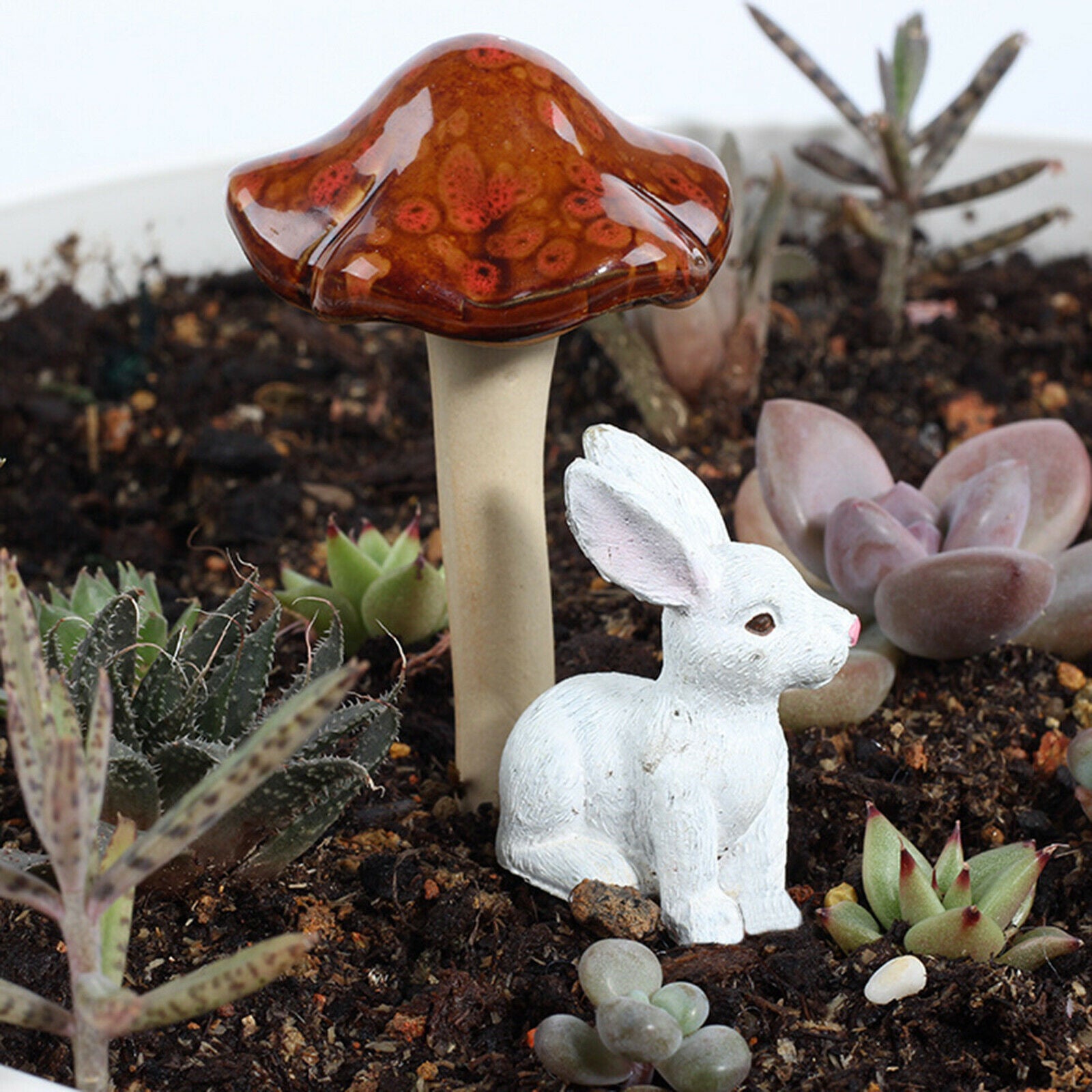 Ceramic Mushrooms Garden Decor Pottery Ornament for Fairy Garden Yard Lawn