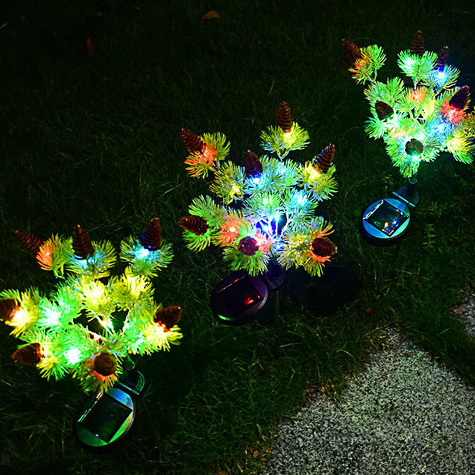 Solar Garden Stake Lights Tree Pine Cone Christmas Landscape Accent LED Path