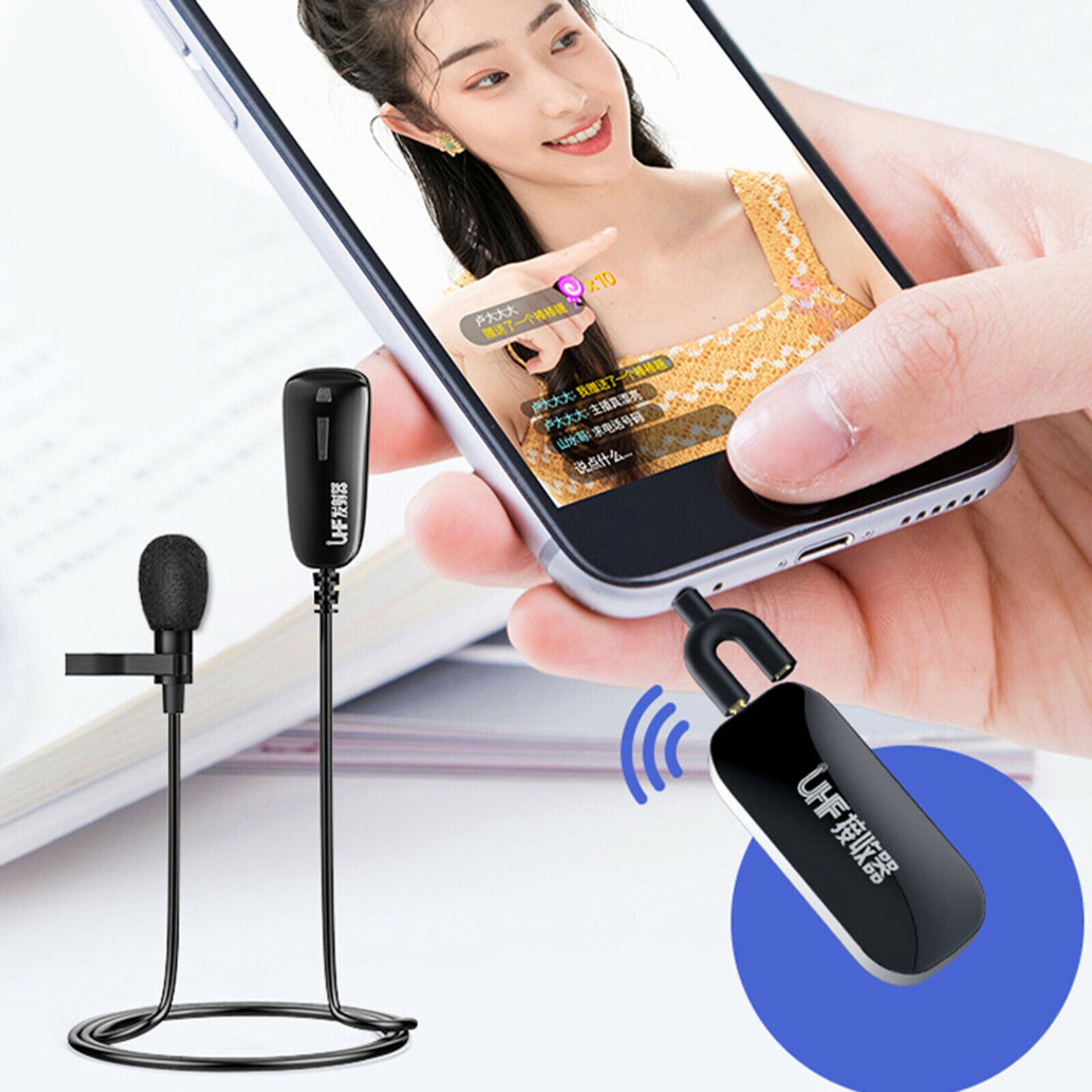 Wireless Lavalier Microphone Omni-directional Mic Video Recording Interview
