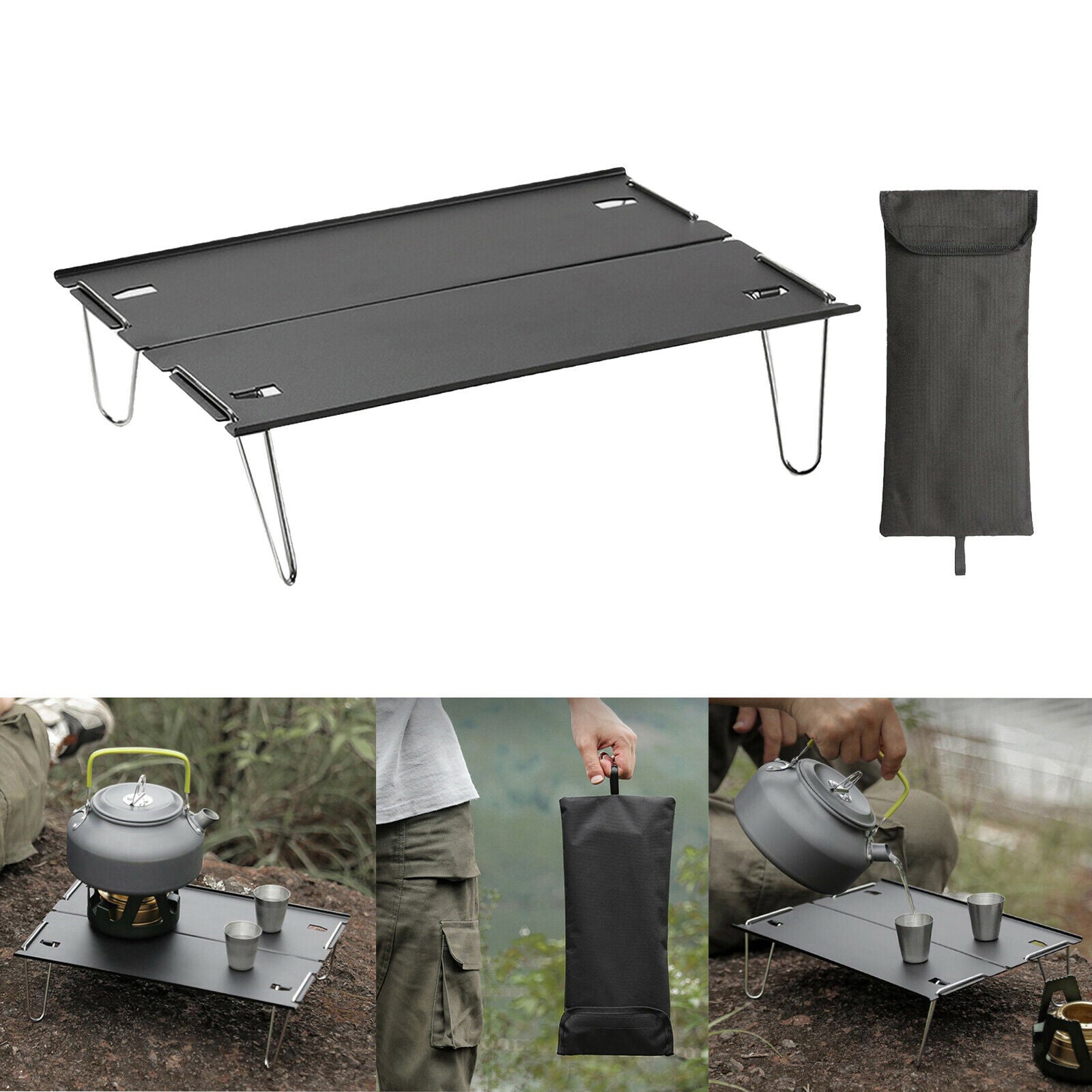Outdoor Portable Folding Aluminum Tables Lightweight Camping Picnic Black