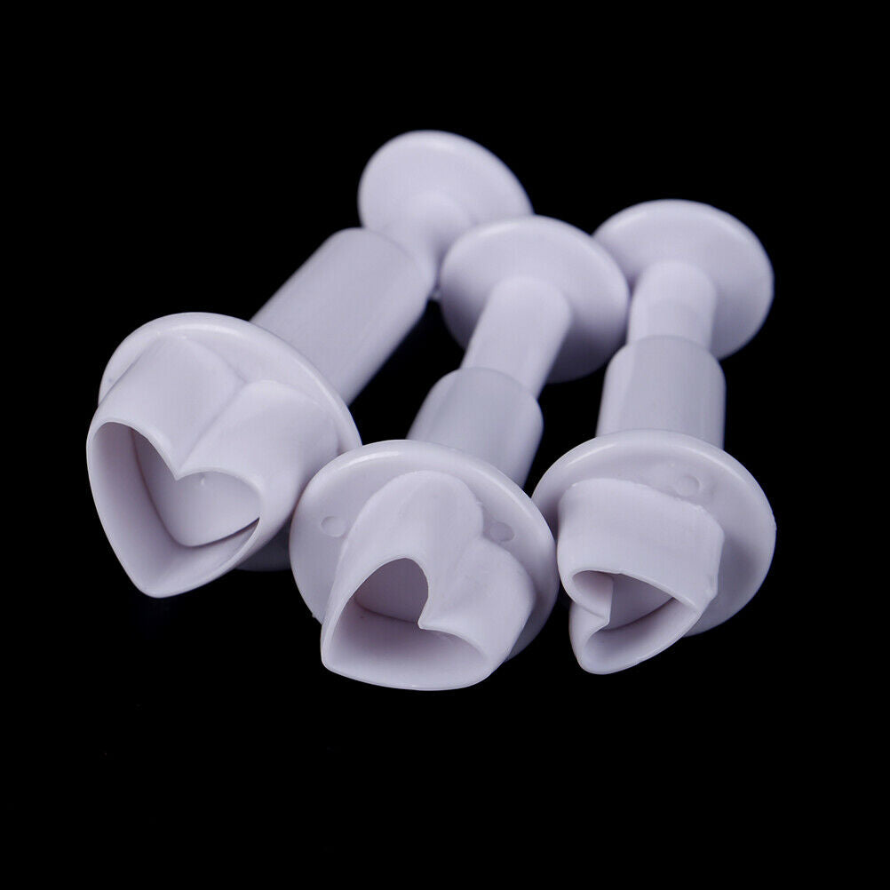 3pcs Love Heart Shape Cookie Plunger Cutter Fondant Gumpaste Cupcake Topp.l8