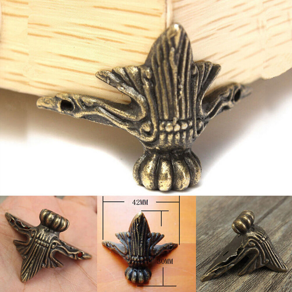 4pcsAntique Brass Wood Case Feet Leg Corner Protector Decor For Jewelry Box DD