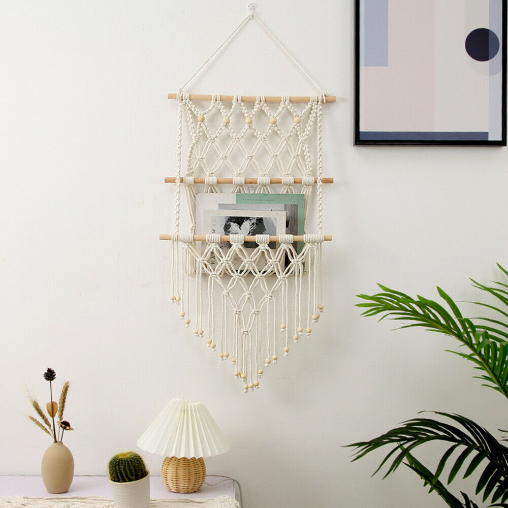 Wall Hanging Holder Magazine Storage Organizer Plants Pocket Net Woven Hanging