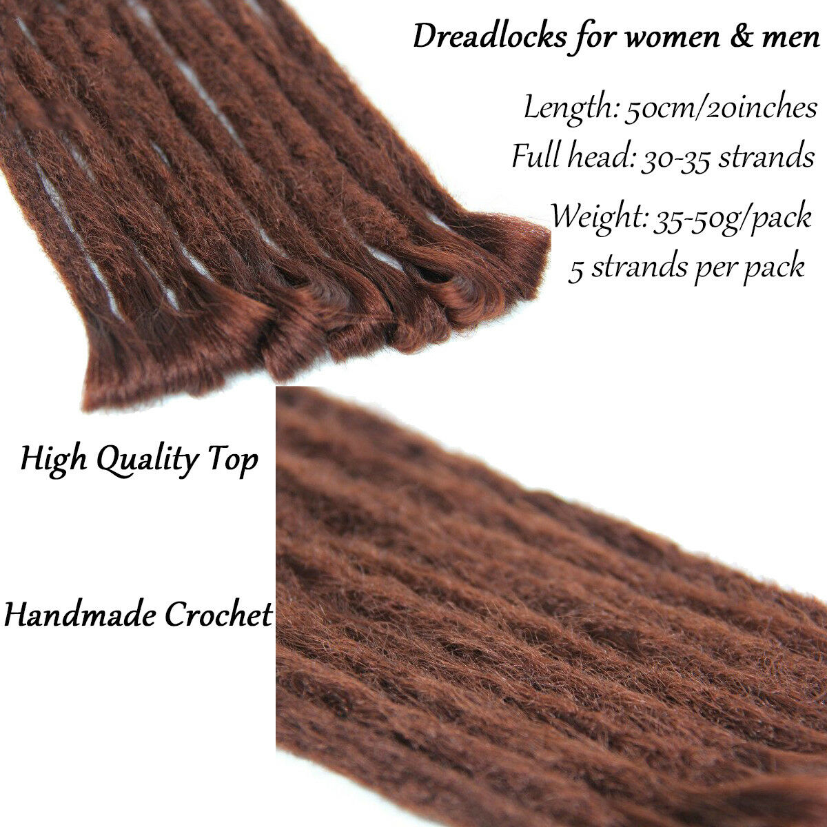 5pcs 20"/50cm Grey Handmade Dreadlocks Extensions Synthetic Crochet Dreads Locs