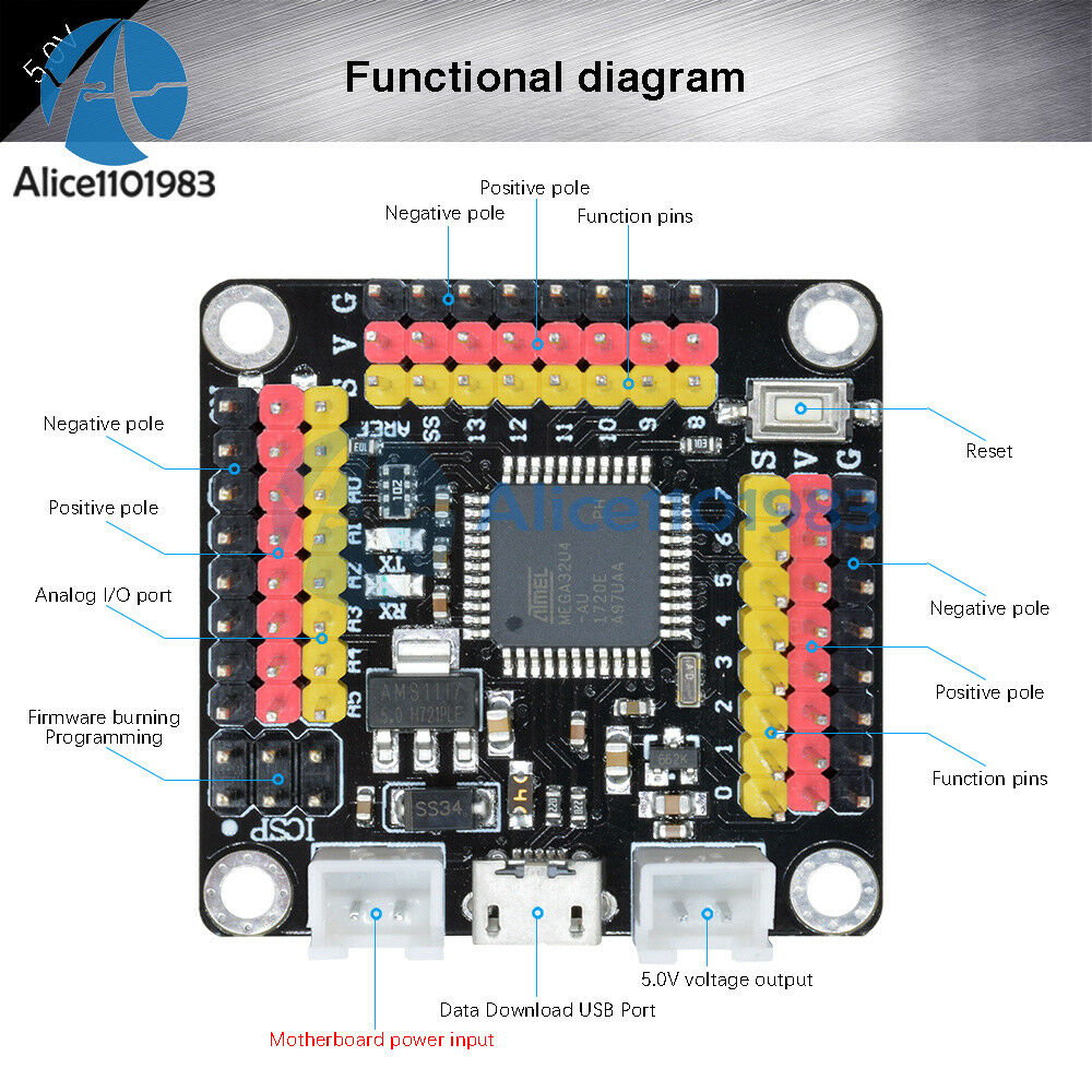 Pro Micro ATMEGA32U4-AU 5V 16MHz Development I/O Board For Arduino Windows Linux