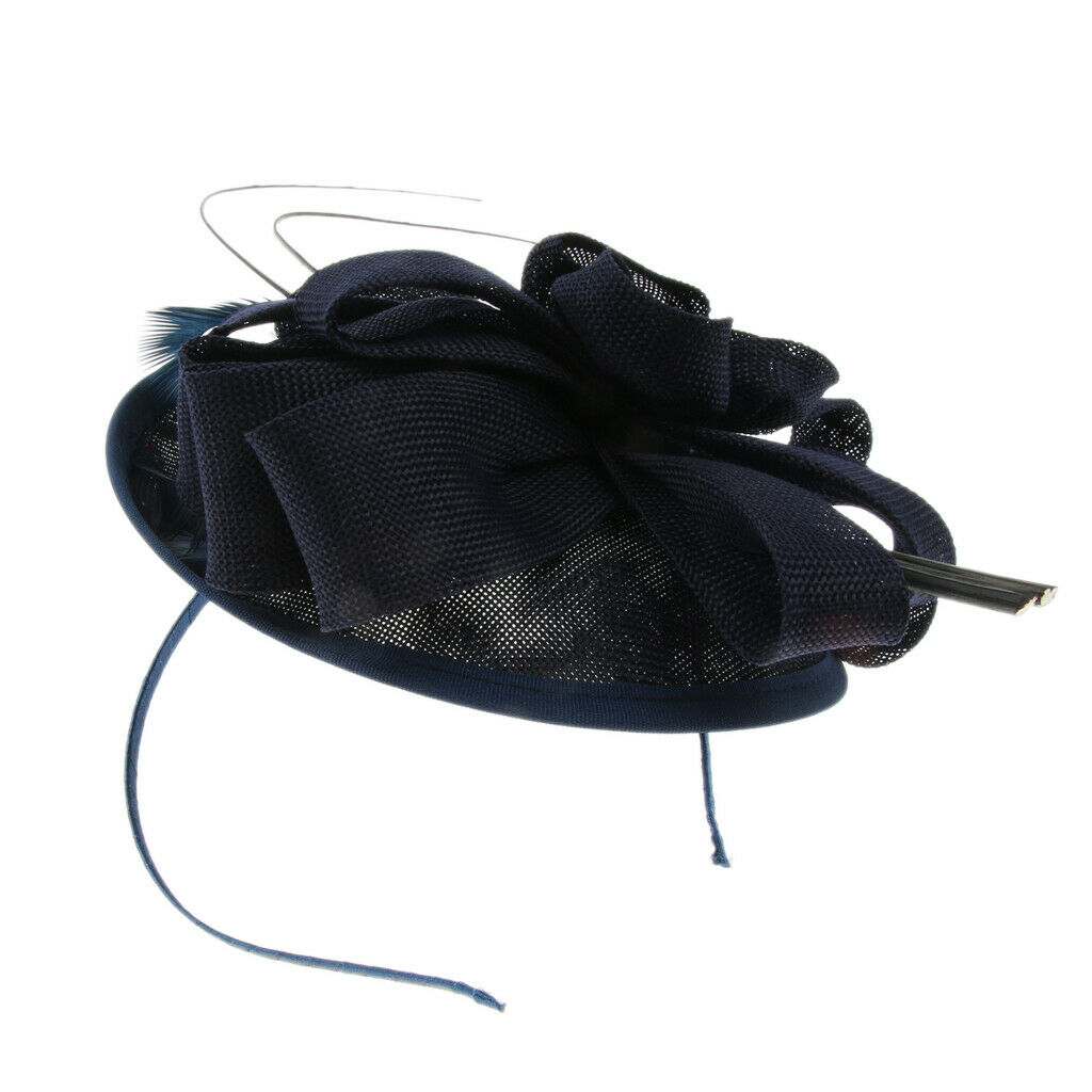 Sinamay Fascinator Women Flower Derby Hat Wedding Bridal Headpieces Navy