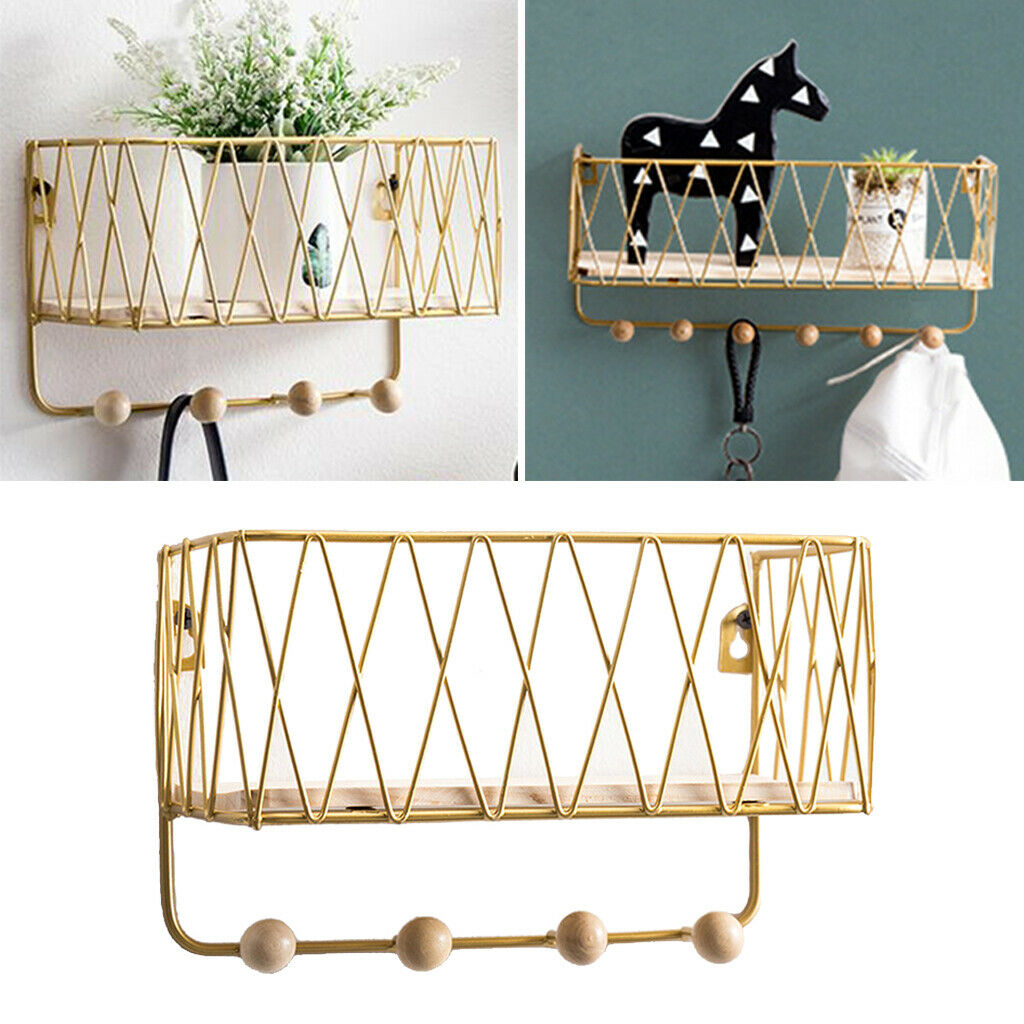Wall Hanging Key Holder Mail Rack Coat Mail Organizer Basket golden small
