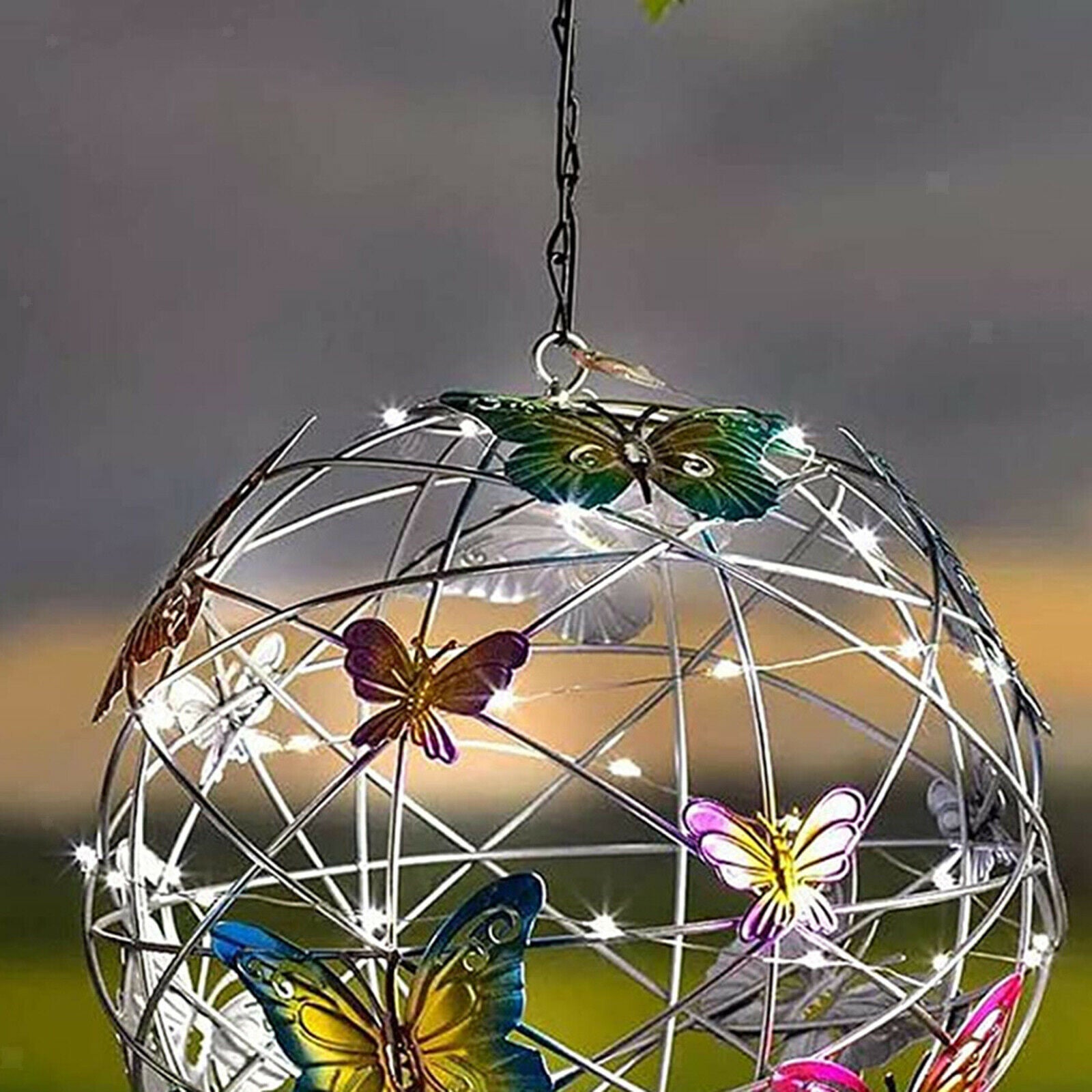 Garden Hanging Solar Lights with Hook Ball Lantern Patio Party Hang Lamp