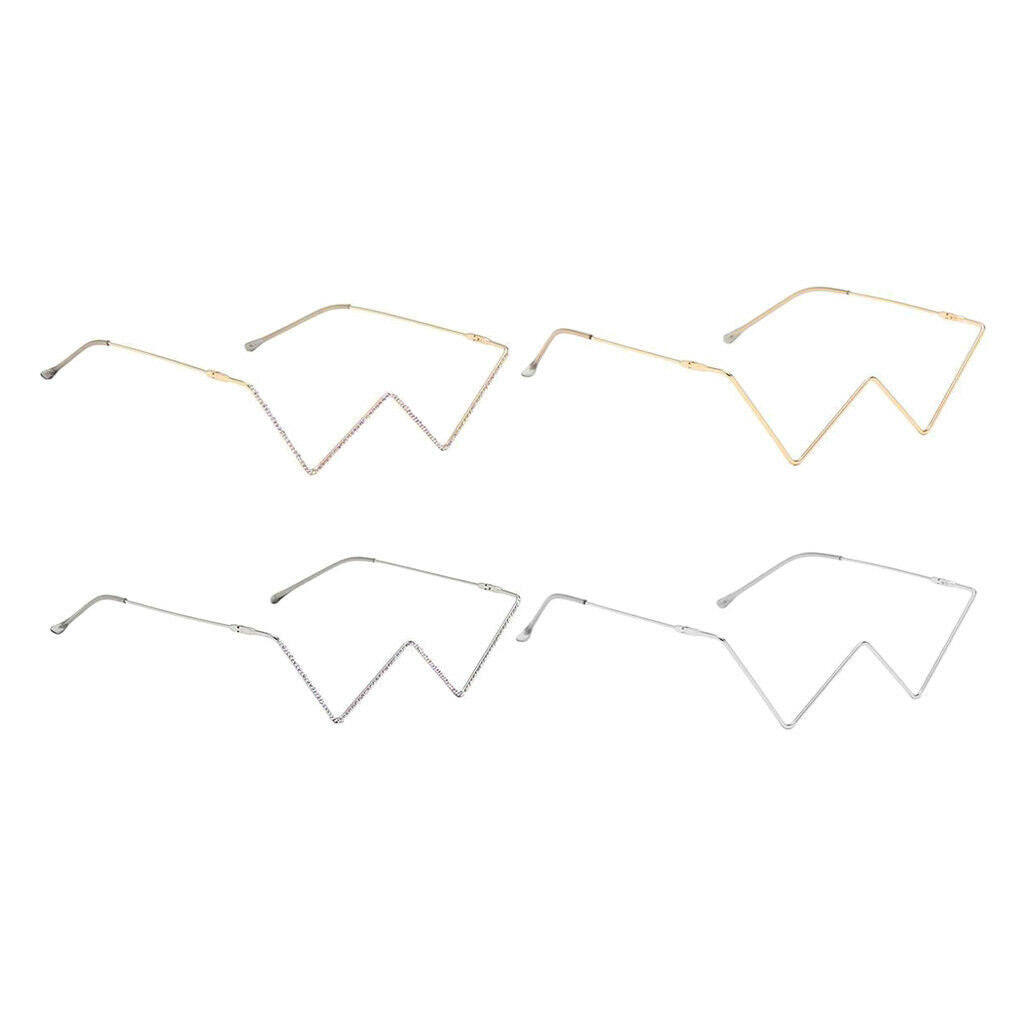 4 Pieces Luxury Crystal Eye Glasses V Shape Metal Frame Lensless Eyewear