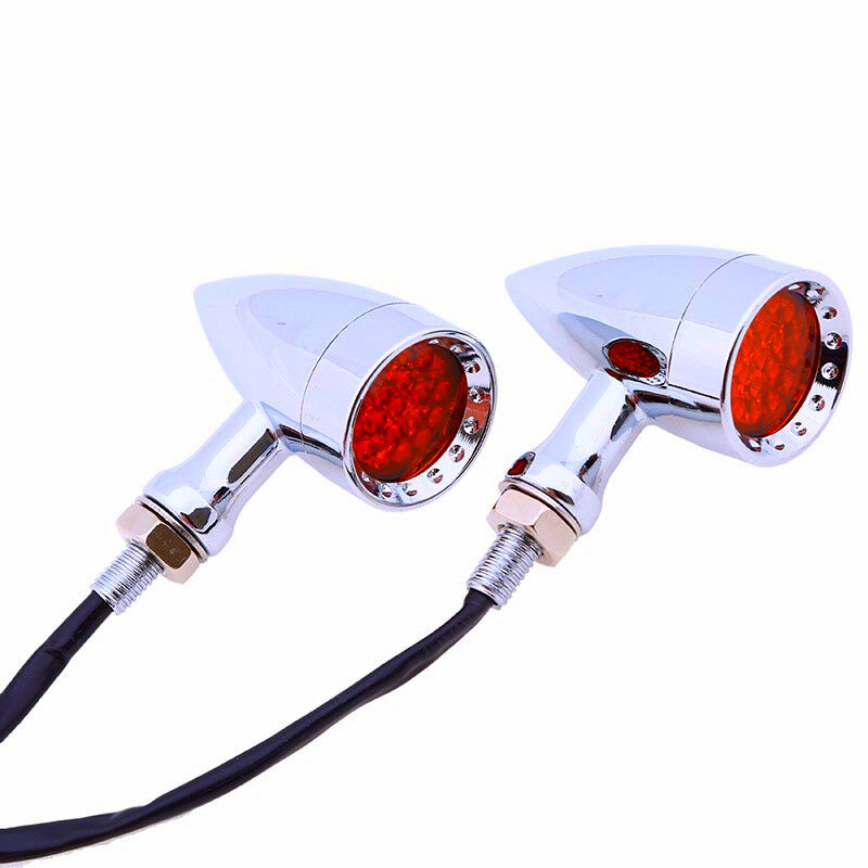20 LED Chrome Housing Stop Brake/Running Turn Signal Tail Light For Motorcycles