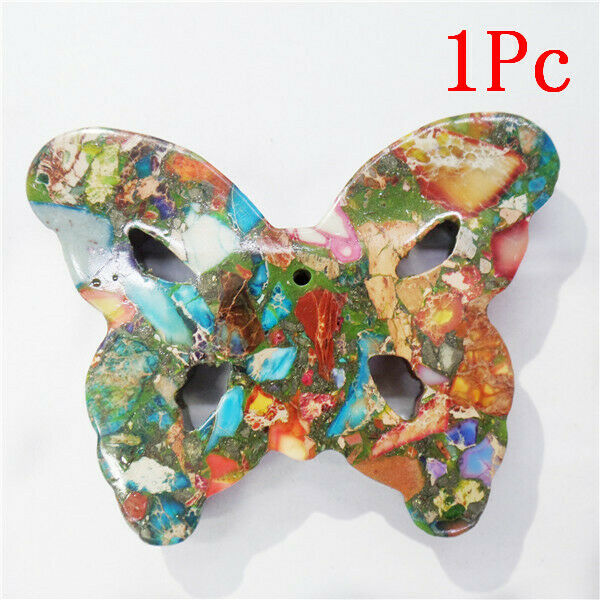 52x40x7mm Colorful Sea Sediment Jasper Hollow Out Butterfly Pendant Bead HH8966