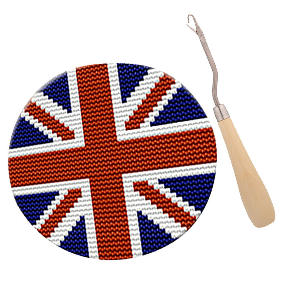 Wood Bent Latch Hook Tool Rug Making Set Embroidery Carpet Cushion Mat Round