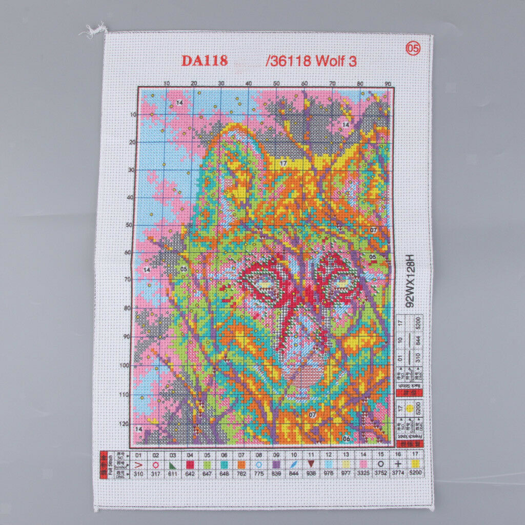 Stamped Cross Stitch Kit Embroidery Material Package with Grey Wolf Pattern