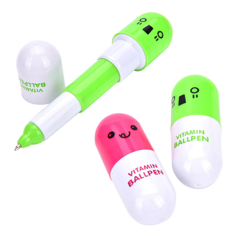 Smiling Face Pill Shape Ballpoint Pen Cute Cartoon Favor Retractable Ball .l8