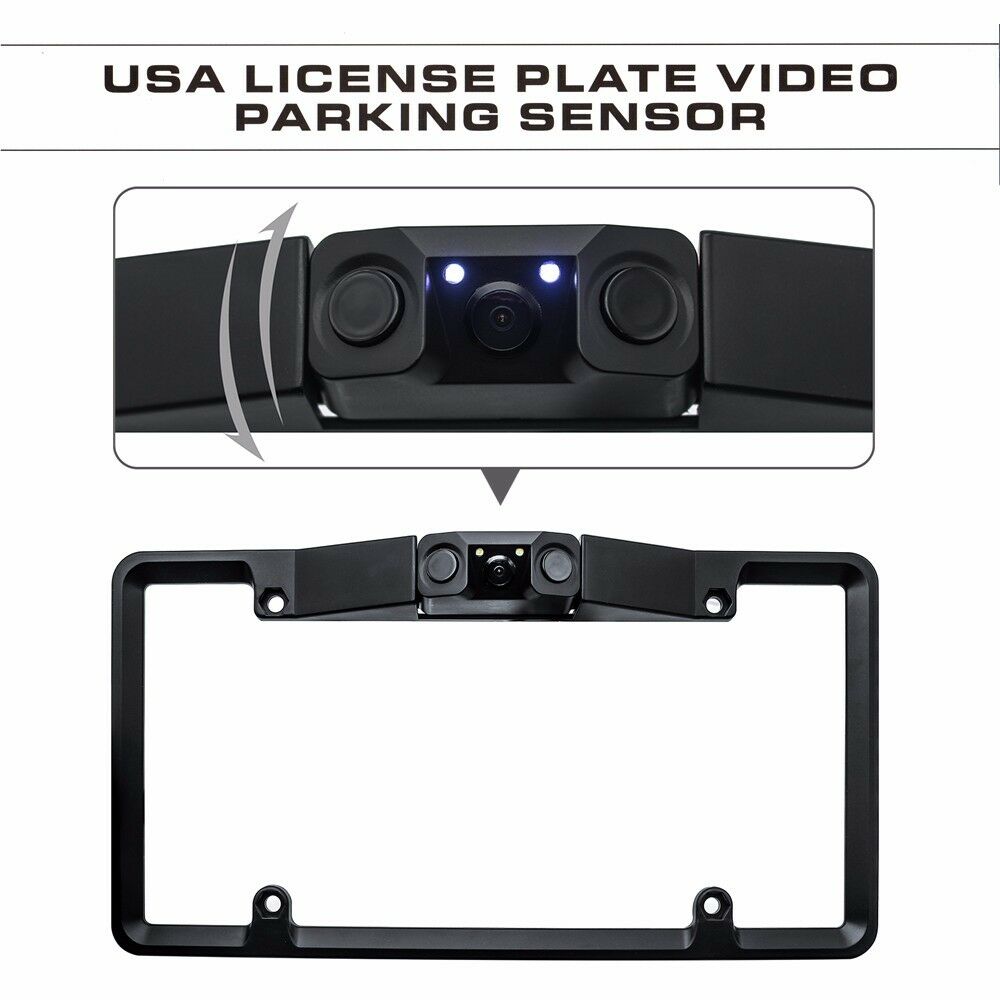 3In1 Car License Plate Frame Parking Sensor Radar Rearview Backup Camera Radar