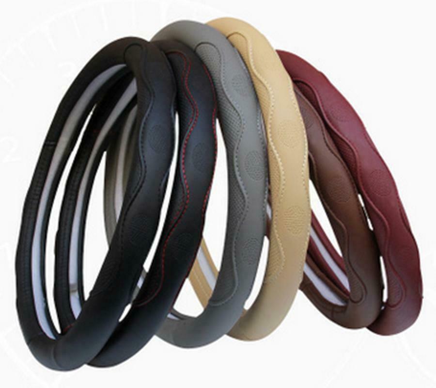 Brown PU Leather Car Steering Wheel Cover 38CM Universal Comfort Grip Anti-slip
