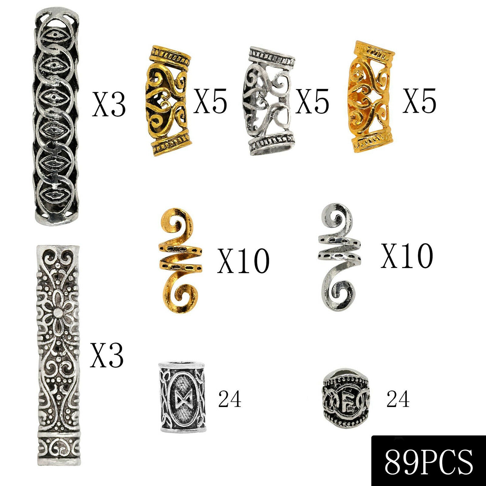 Viking Beard Beads Rings Luhn Runes Pendant Hair Jewelry Bead