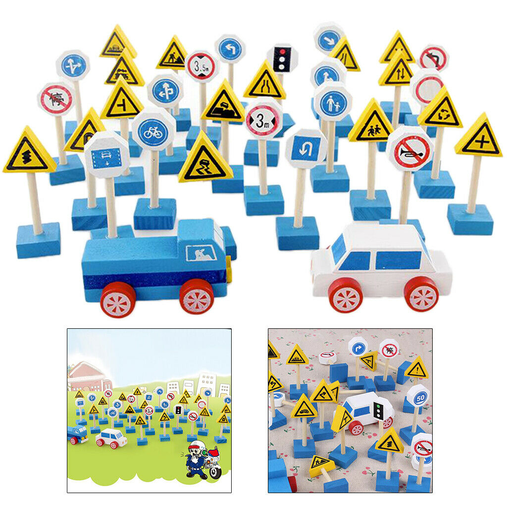 Cars and Traffic Signs Pretend Toys Educational Playset Kids Birthday Gift