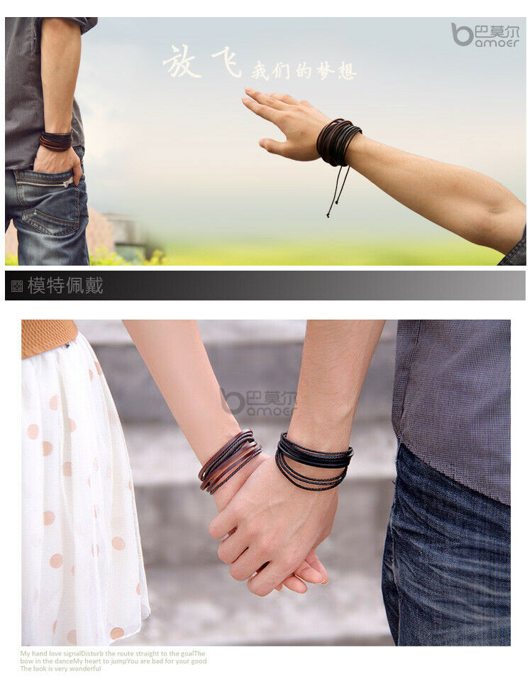 2pcs Fashion Leather Bracelet Braided hemp rope bangle for Women/Men Jewelry